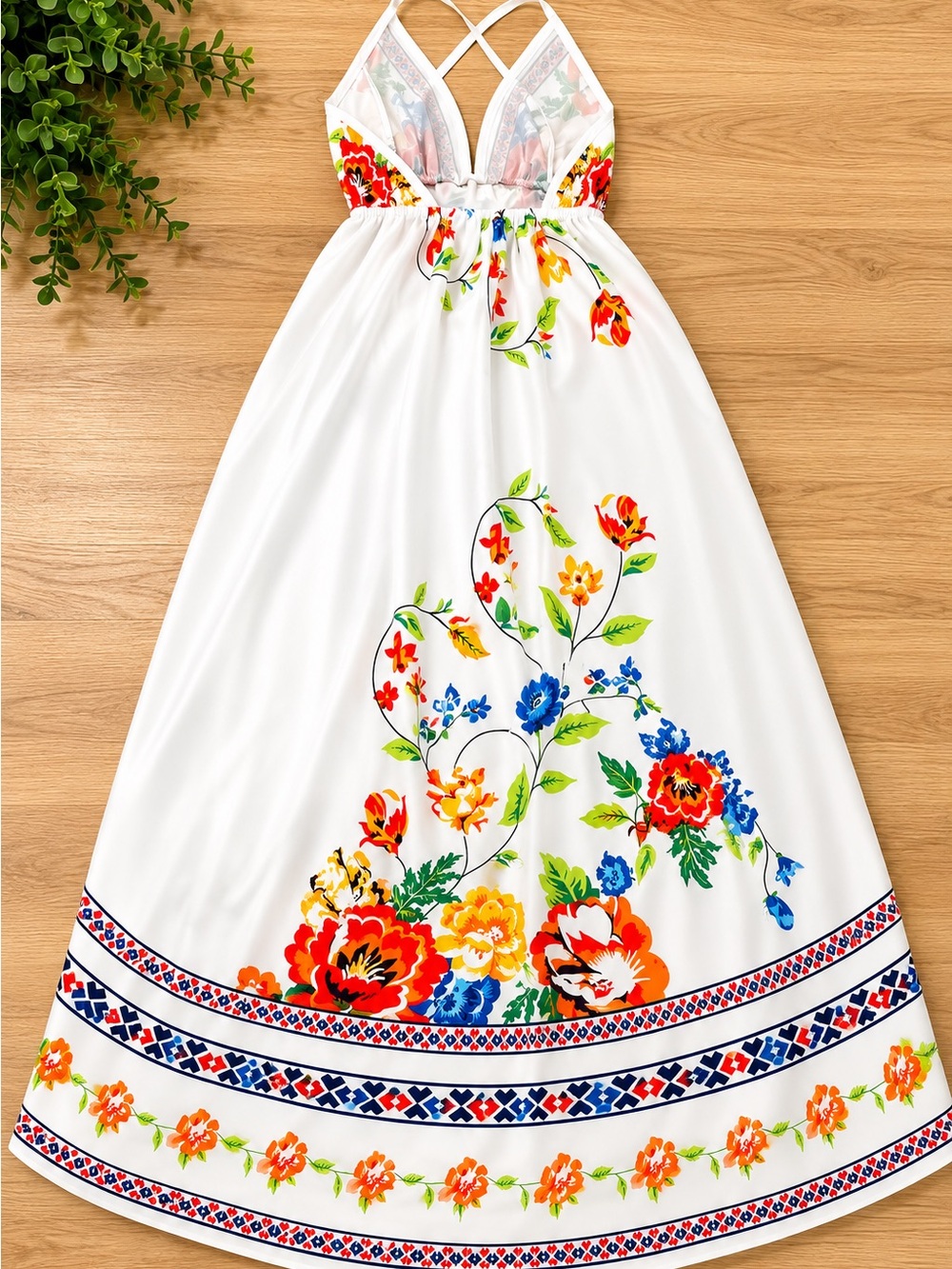 White Floral Maxi Dress with V-Neck - Picture 2 of 4